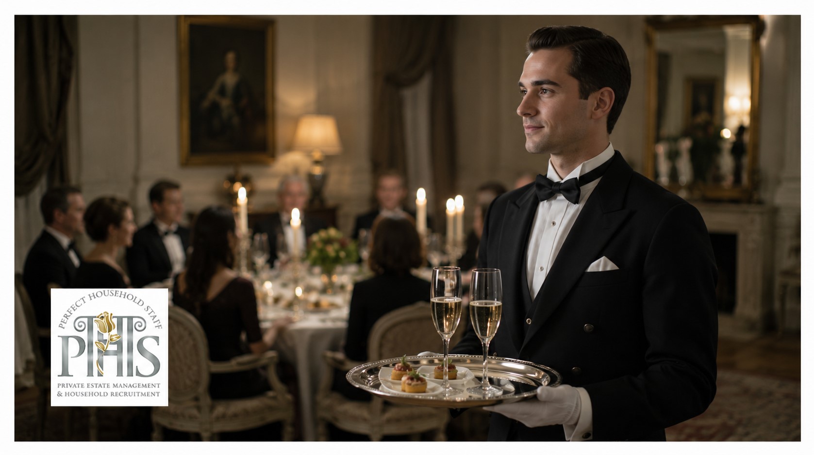 Experienced butler preparing a formal dining table in a luxury London home for butler jobs Primrose Hill  