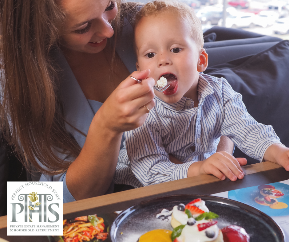 Nanny and child enjoying lunch together as part of a structured children meal plan