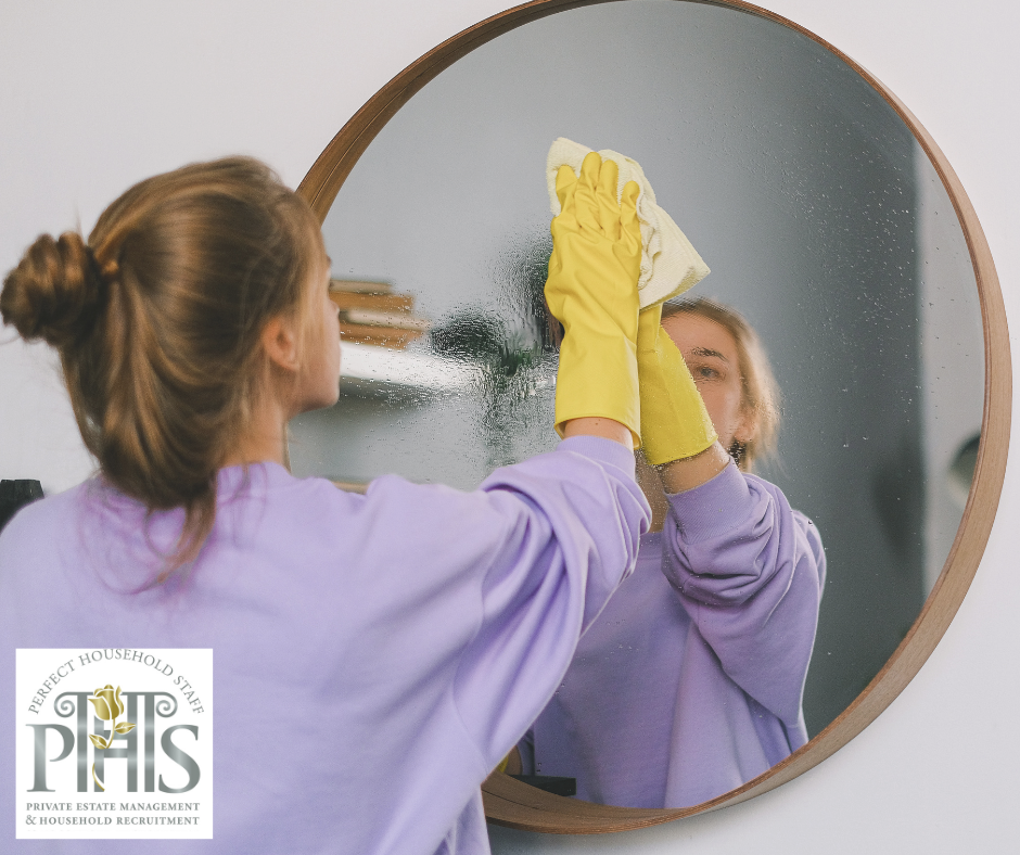 Professional staff performing chrome and glass cleaning, demonstrating attention to detail