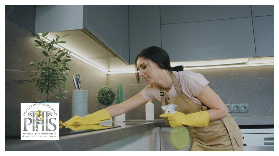 Vetted domestic staff preparing a kitchen and maintaining a family home – our housekeeper agency Congleton providing reliable housekeepers