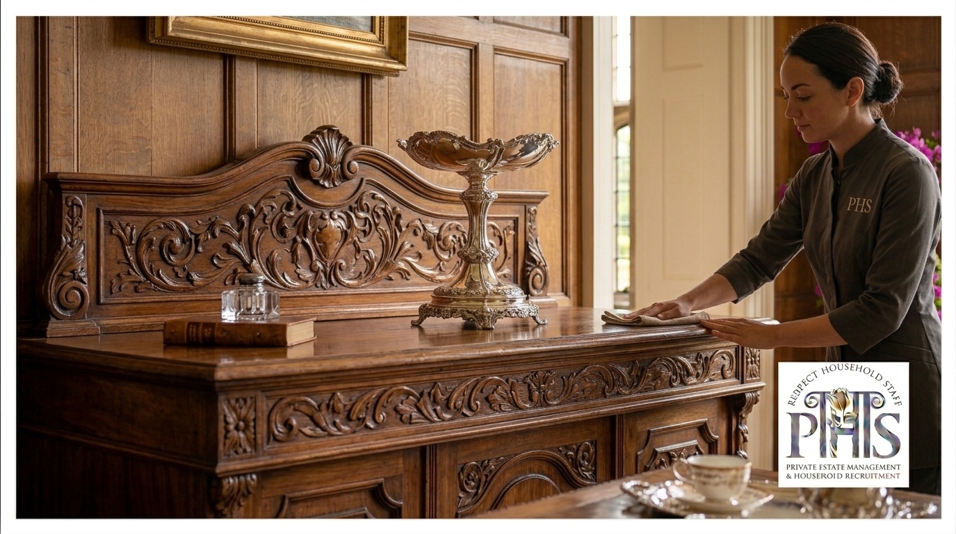 Private housekeeper from housekeeper agency Boldon carrying out detailed cleaning duties in a high-end home