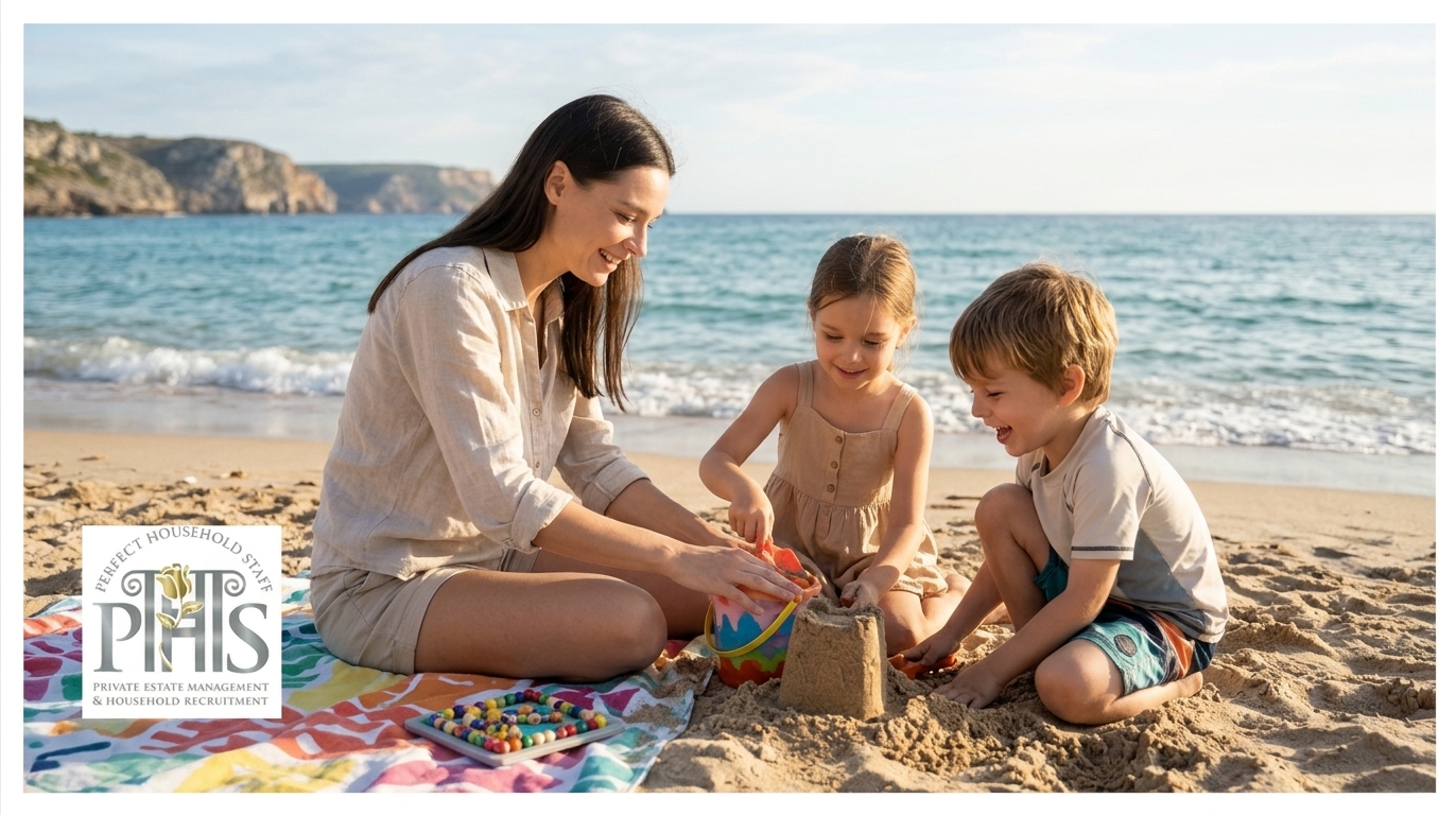 Experienced travel nanny accompanying children on holiday through a specialist travel nanny agency UK.