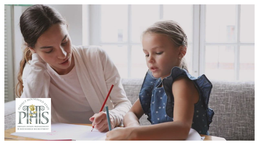 Russian-speaking nanny helping a little girl with homework - explore Portugal Russian nanny jobs