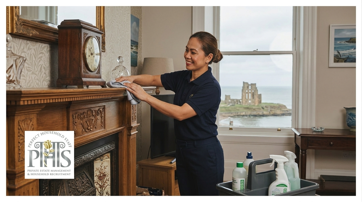 Professional housekeeper preparing a home for private Tagalog housekeeper jobs Tyne and Wear